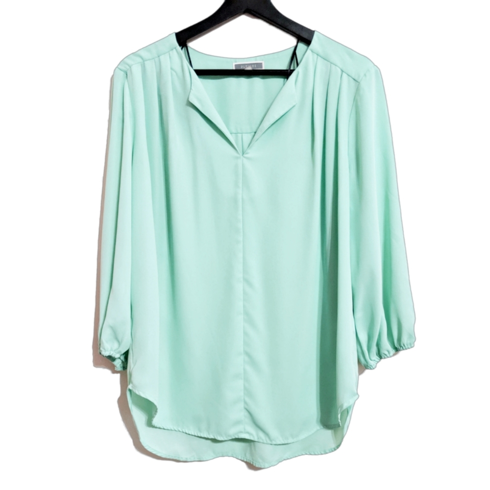 Pleione minty light blue popover blouse